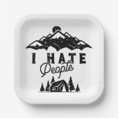 Grappig anti-sociaal kamperen ik haat mensen papieren bordje (Voorkant)