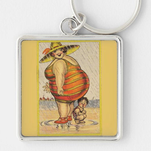 Grappig Antiek Koppel op Strand Bijzonderheid Sleutelhanger (Voorkant)