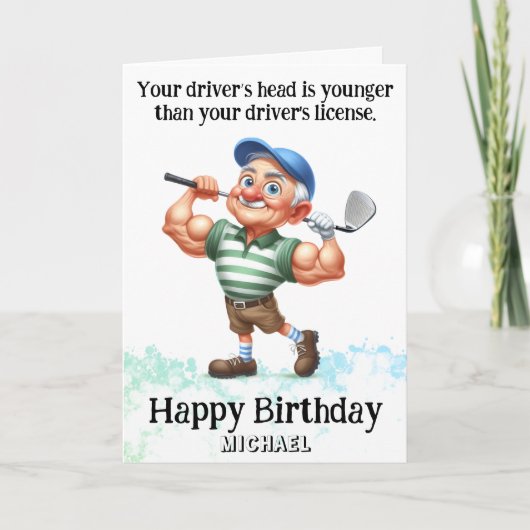 *~* Grappig AP94 Oudere Golfer Man Verjaardag Kaar Bedankkaart (Voorkant)
