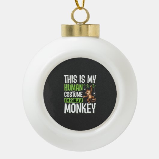 Grappig Apenkostuum Halloween Vector Keramische Bal Ornament (Voorkant)