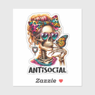 Grappig asociaal skelet sticker