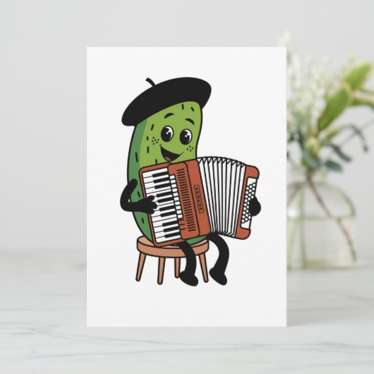 Grappig augurk spelen accordeon ontwerp bedankkaart (Staand voorkant)