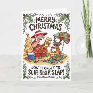 Grappig Australisch Kerstmis – Slip Slop Slap Kaart