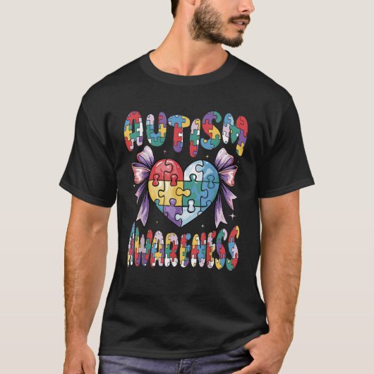 Grappig Autisme Bewustzijn Liefde Hart Puzzel Stuk T-shirt (Voorkant)