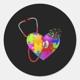 Grappig Autisme Bewustzijn Verpleegster Autisme Pu Ronde Sticker