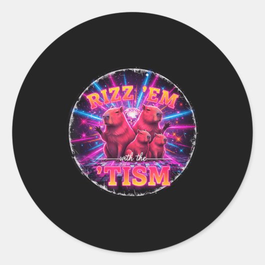 Grappig Autisme Rizz Em Met De Tism Capybara Meme Ronde Sticker (Voorkant)