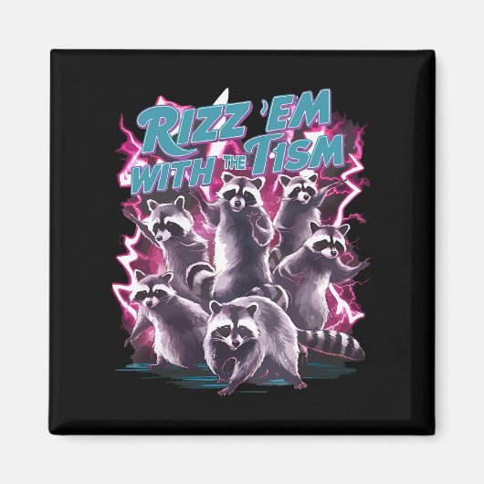 Grappig Autistisch Racoon Autisme Meme Rizz Em met Magneet (Voorkant)