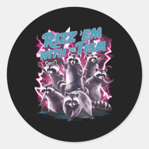 Grappig Autistisch Racoon Autisme Meme Rizz Em met Ronde Sticker