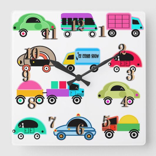 Grappig auto vierkante klok (Voorkant)