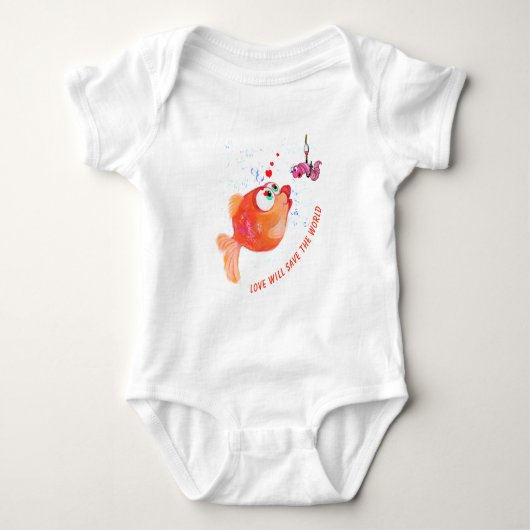 Grappig Baby Bodysuit met Happy Fish en Worm (Voorkant)
