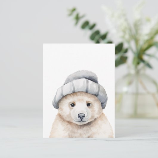 Grappig baby polar beer met een motorkap in waterc briefkaart (Staand voorkant)
