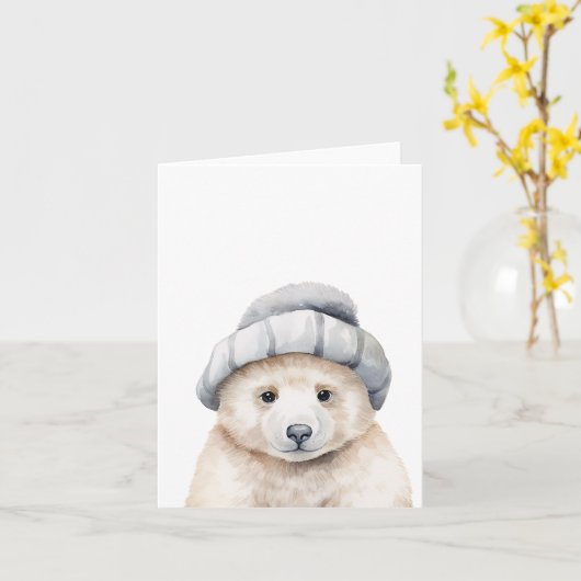 Grappig baby polar beer met een motorkap in waterc kaart (Gele Bloem)