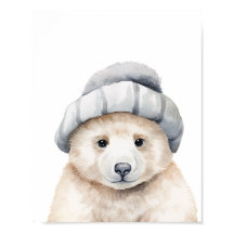 Grappig baby polar beer met een motorkap in waterc