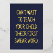 Grappig Baby shower Gefeliciteerd Navy Blue Gold Folie Uitnodiging (Voorkant)