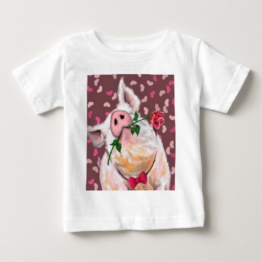 Grappig Baby T-Shirt Varken met Roos (Voorkant)