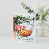 Grappig  Baby Waving Hi in Hangmat Art Briefkaart (Staand voorkant)