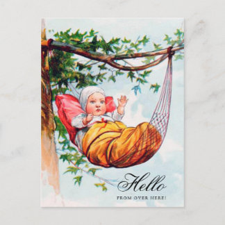 Grappig  Baby Waving Hi in Hangmat Art Briefkaart
