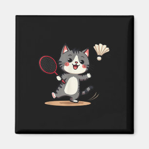 Grappig Badminton Schattige Kat Racket Shuttle Man Magneet
