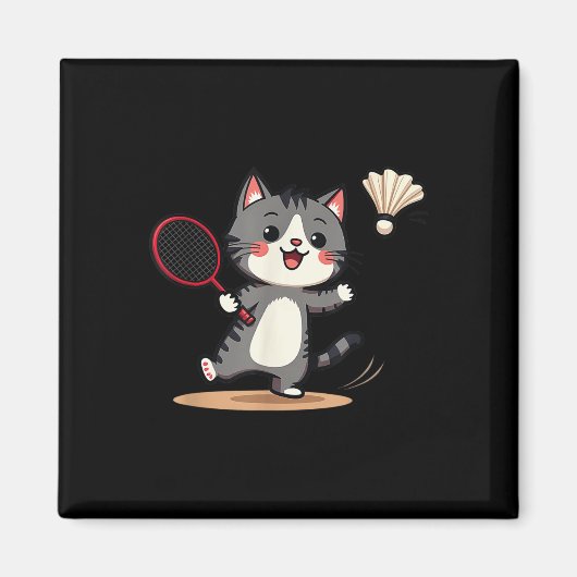 Grappig Badminton Schattige Kat Racket Shuttle Man Magneet (Voorkant)