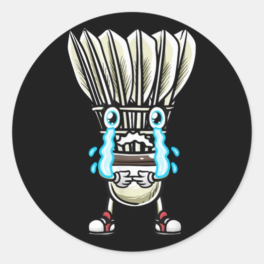 Grappig Badminton Shuttle Speler Ontwerp Mannen Vr Ronde Sticker (Voorkant)