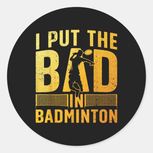 Grappig badmintonontwerp voor mannen vrouwen kinde ronde sticker (Voorkant)