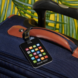 Grappig bagagelabel met pictogrammen van smartphon