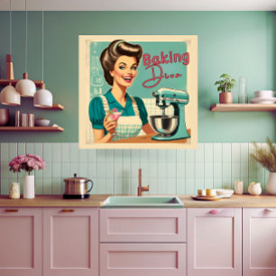 Grappig bakken diva keukenmixer 50s stripboek poster