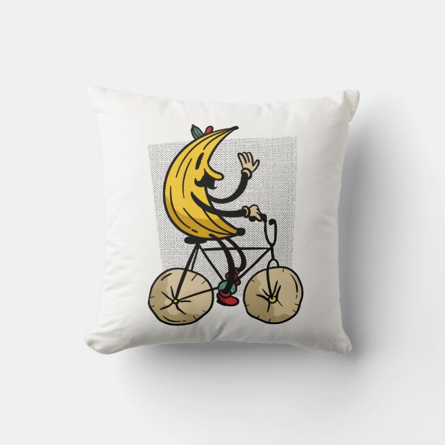 Grappig Banaan Biker Cartoon Ontwerp Kussen (Voorkant)