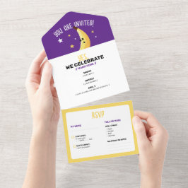 Grappig Banaan Woordspeling Feest patroon kleurrij All In One Uitnodiging