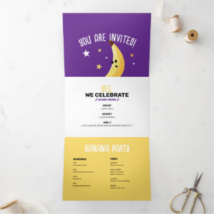 Grappig Banaan Woordspeling Feest patroon kleurrij Drieluik Uitnodiging