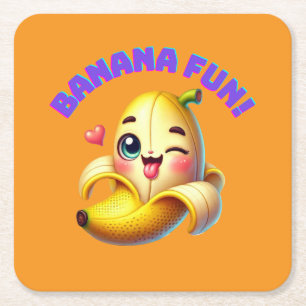 Grappig Banana Winking Design voor leuke en speels Kartonnen Onderzetters
