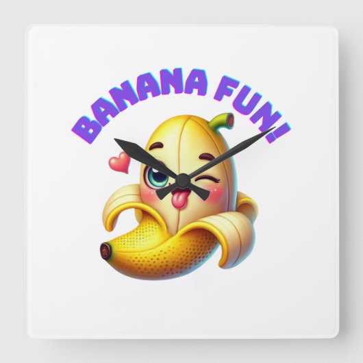 Grappig Banana Winking Design voor leuke en speels Vierkante Klok (Voorkant)