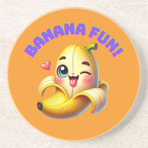 Grappig Banana Winking Design voor leuke en speels Zandsteen Onderzetter