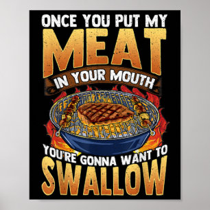 Grappig Barbeque BBQ grap vlees in je mond willen Poster