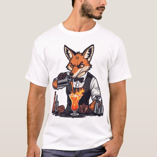 Grappig Bartender T-shirt met Vos (Voorkant)