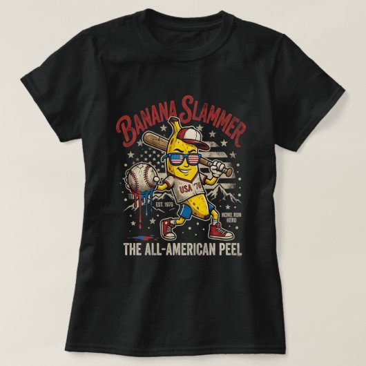 Grappig Baseball Banaan T-Shirt Vintage Patriottis (Design voorkant)