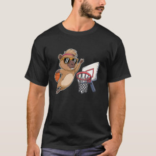 Grappig Basketbal Design Schattige Capybara Speelt T-shirt