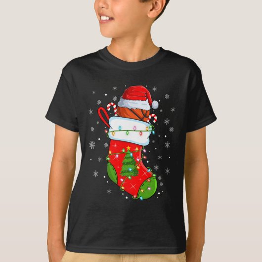 Grappig Basketbal in Kerst Sokken Santa Lights X T-shirt (Voorkant)