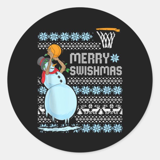 Grappig Basketbal Kerst Quote Vrolijk Swishmas Ma Ronde Sticker (Voorkant)