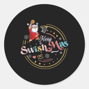Grappig Basketbal Kerst Quote Vrolijk Swishmas Ma Ronde Sticker