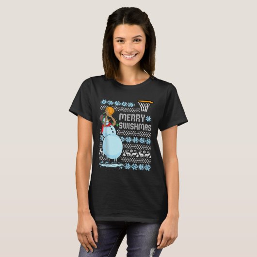 Grappig Basketbal Kerst Quote Vrolijk Swishmas Ma T-shirt (Voorkant volledig)