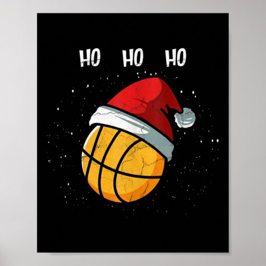 Grappig Basketbal Kerstman Hoed Basketbal Pl Poster (Voorkant)
