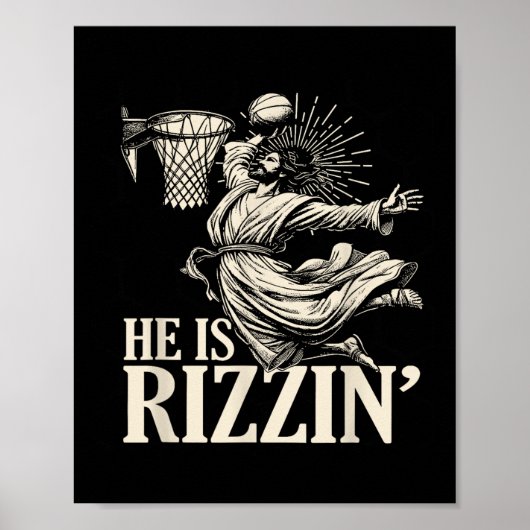 Grappig basketbal spelen Pasen hij is Rizzin Poster (Voorkant)
