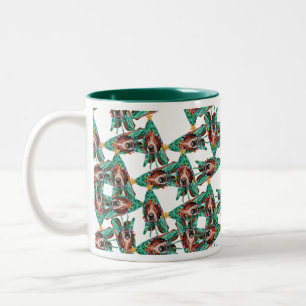Grappig Basset Hound Kerstpatroon Tweekleurige Koffiemok