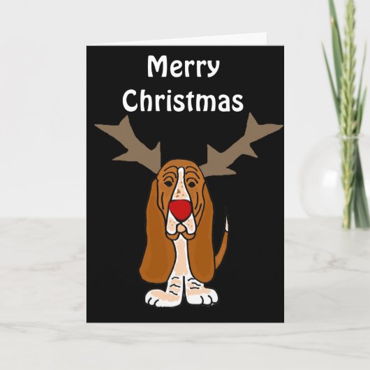 Grappig Basset Hound Kerstrendier Feestdagen Kaart (Voorkant)
