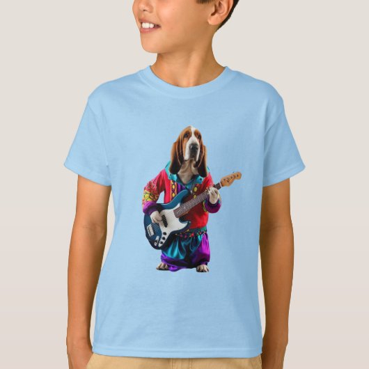 Grappig Basset Hound Rockster T-Shirt (Voorkant)
