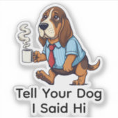Grappig Basset Hound Zakelijk Pak Koffie Sticker (Voorkant)
