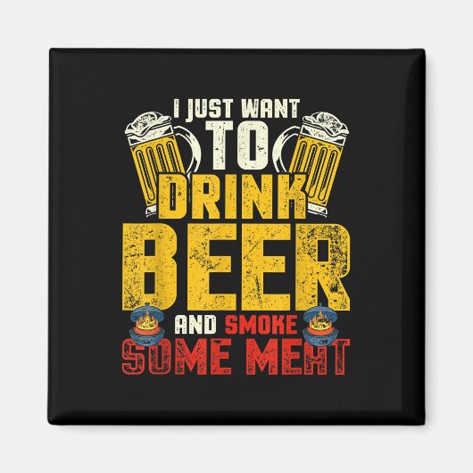 Grappig BBQ Chef Bier Drink gerookt vlees liefhebb Magneet (Voorkant)