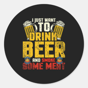 Grappig BBQ Chef Bier Drink gerookt vlees liefhebb Ronde Sticker