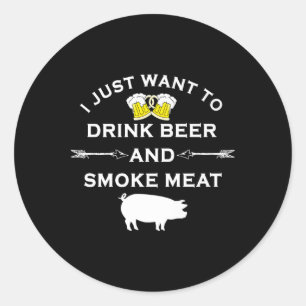 Grappig Bbq Shirt Drink Bier Rook Vlees Grill Shir Ronde Sticker